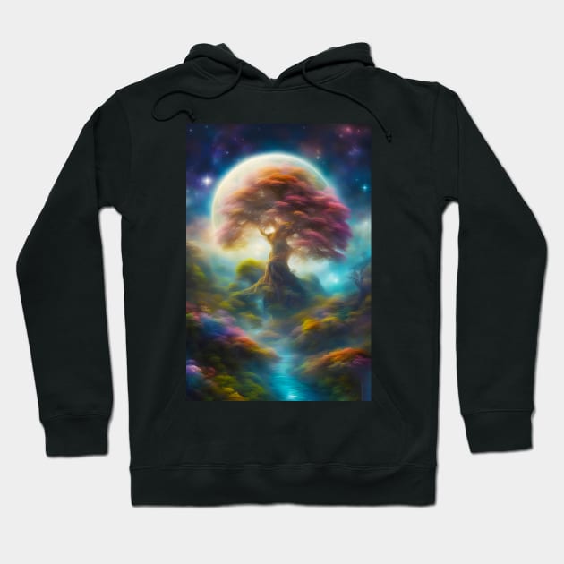 Tree With the Moon on Background Hoodie by JDI Fantasy Images